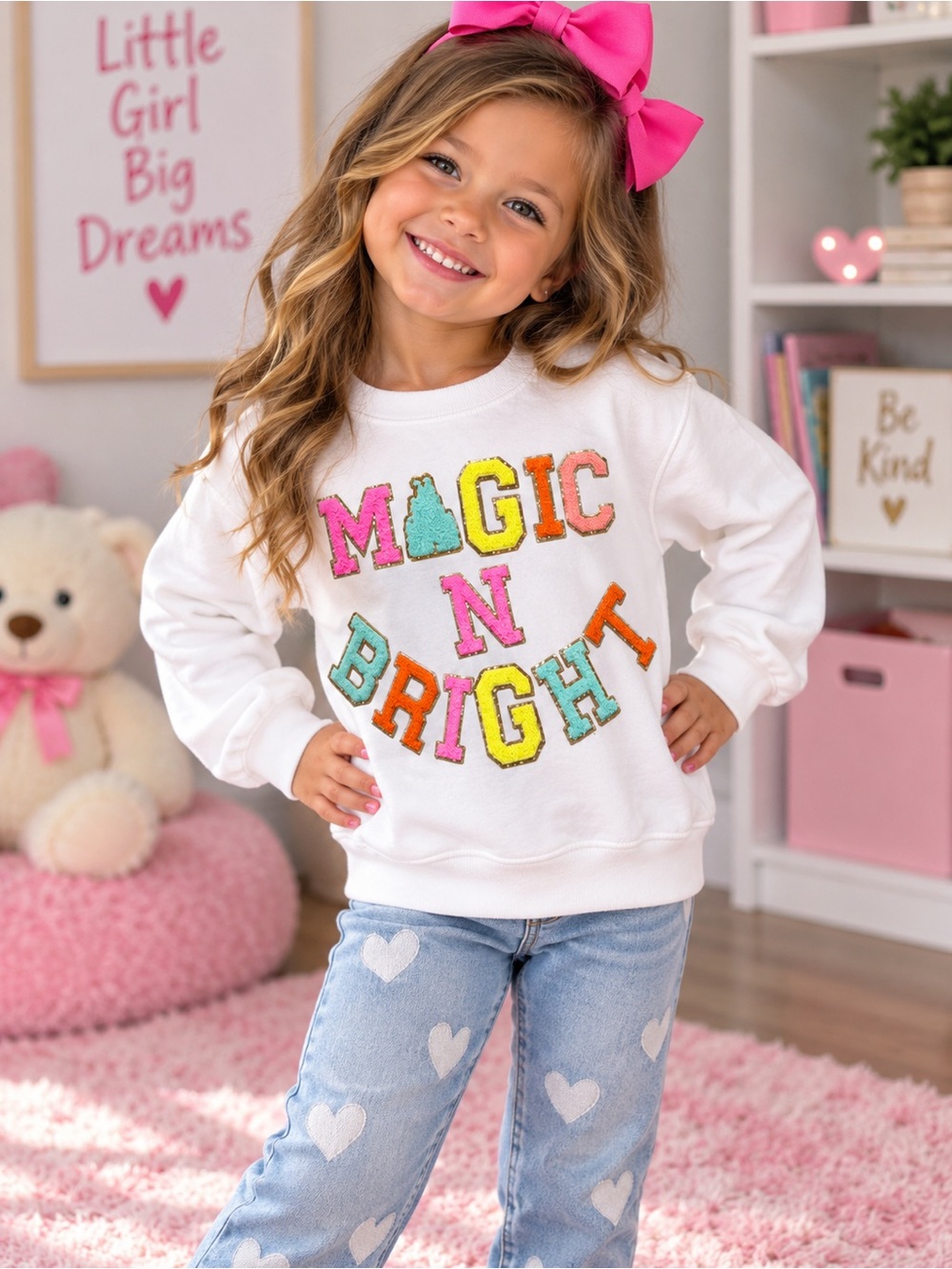 Judith March White Sweatshirt with Colorful 'Magic N Bright' Lettering